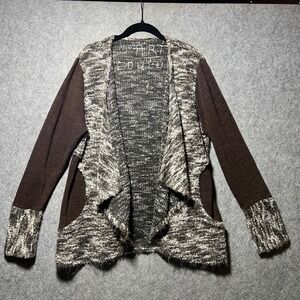 Artsy Textured Knit Open Front Cardigan‎ Boho Lagenlook L XL Brown